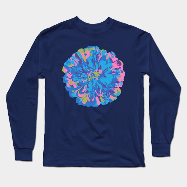 CHRYSANTHEMUMS Abstract Big Flower Summer Bright Floral - Blue Pink Purple Green Dark Blue - UnBlink Studio by Jackie Tahara Long Sleeve T-Shirt by UnBlink Studio by Jackie Tahara